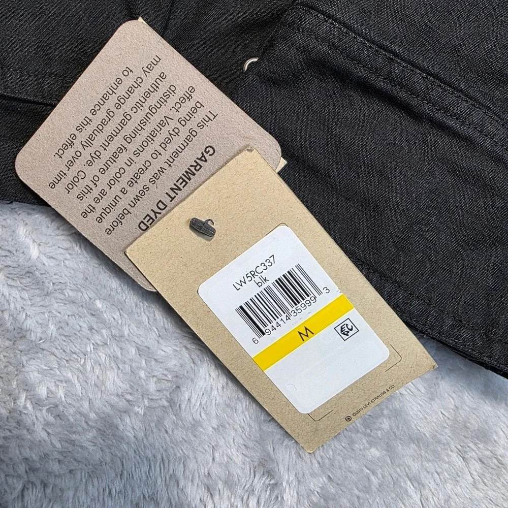 Levi's Women Medium Black Denim Field Jacket Hooded‎ Military Utility Cargo Coat